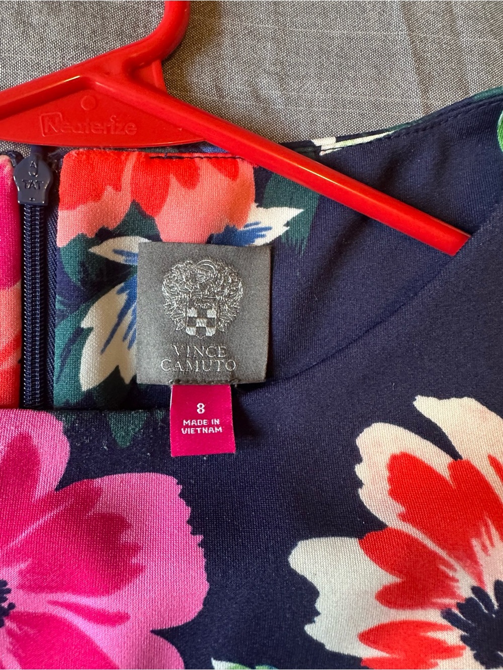 Vince Camuto Navy Floral Fit-and-Flare Dress with Pink & Coral Blooms - Picture 2 of 4